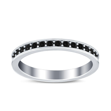 Full Eternity Stackable Band Wedding Ring Simulated Black CZ 925 Sterling Silver